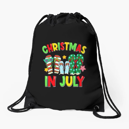 Christmas in July Flip Flops Summer Vacation Drawstring Bags
