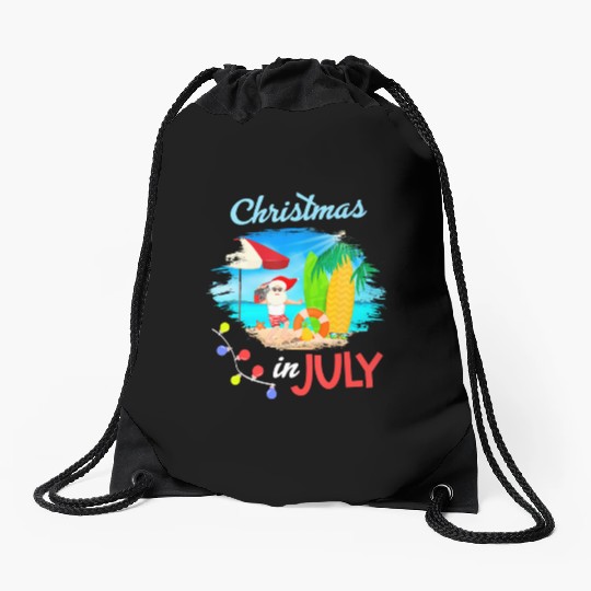 Christmas in July Santa Hawaiian Summer Hawaii Drawstring Bags
