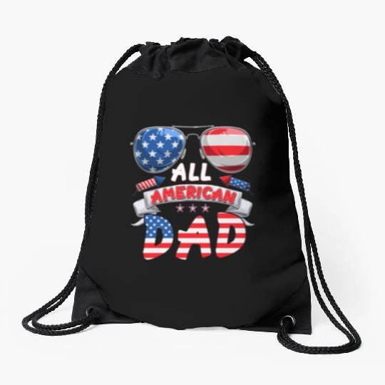 All American Dad US Patriots Fathers America Party Drawstring Bags