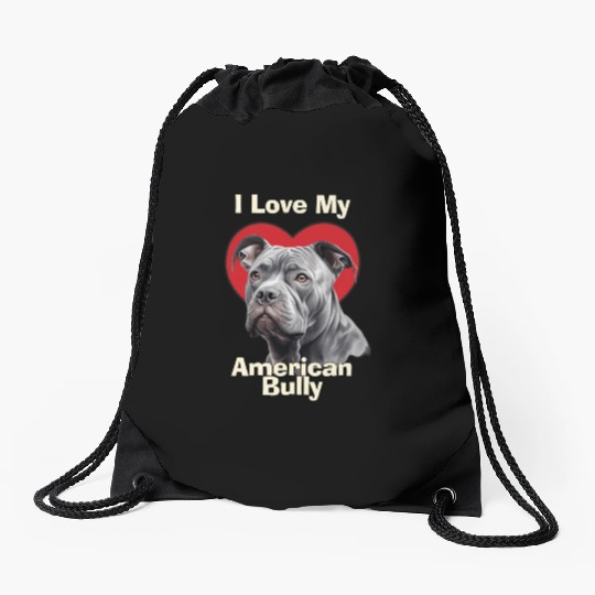 I Love My American Bully Puppy Dog Drawstring Bags