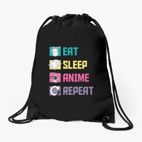 Eat Sleep Anime Repeat funny Drawstring Bags
