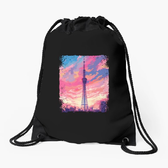 Vaporwave Aesthetic Skytree Tokyo Japanese Sight Drawstring Bags