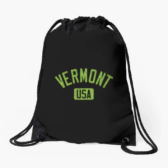 Vermont Usa Arched Text Distressed Lime Green Prin Drawstring Bags