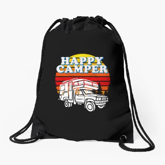 Happy Camper Funny Camping Lover Drawstring Bags