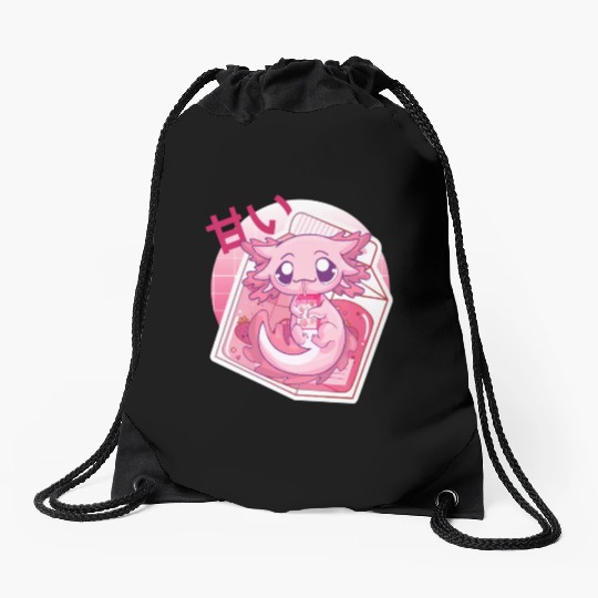 Axolotl Pastel Goth Strawberry Milk Shake Anime Ja Drawstring Bags