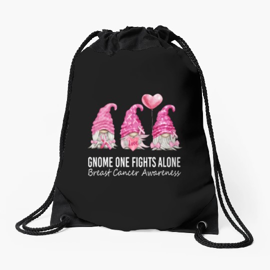 Gnomes In October We Wear K Gnome Breast Cancer Aw Drawstring Bags