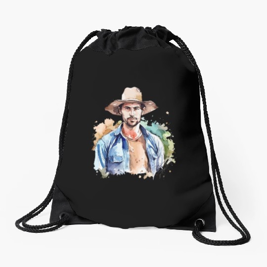 Harvest Hues - Watercolor Style Farmer Artwork Drawstring Bags