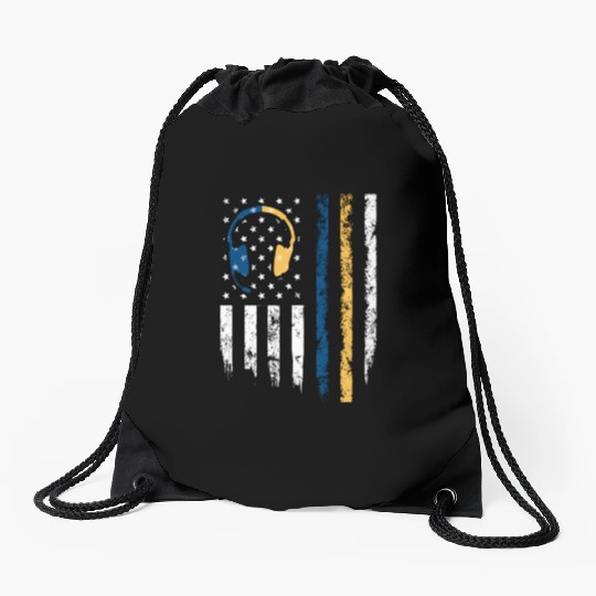 Gold Blue Line 911 Police Dispatcher First Drawstring Bags