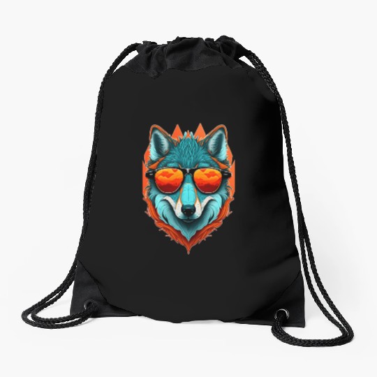 Animals - Wolf Wearing Sunglasses Drawstring Bags