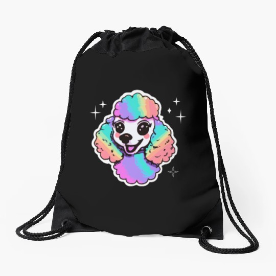 Rainbow Poodle Dog Lover Puppy Drawstring Bags