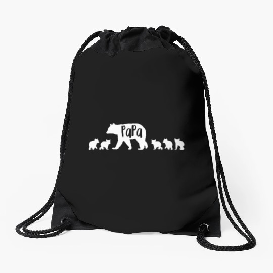 Papa Bear Dad Father With 5 Five Cubs Drawstring Bags