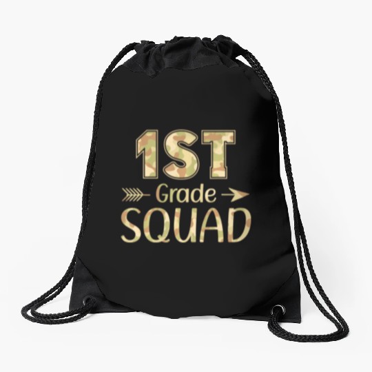 1st Grade Squad Teacher & Student Camo Back To Drawstring Bags