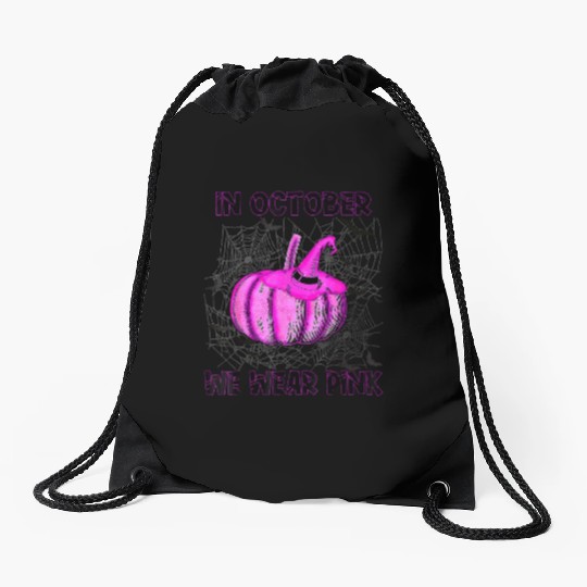 In October We Wear Pink Pumpkin Buffalo Plaid Drawstring Bags