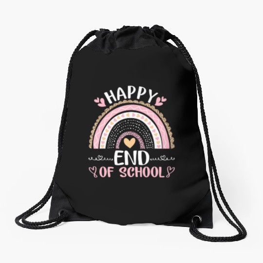 Happy End Of School Student Teacher Leopard Drawstring Bags