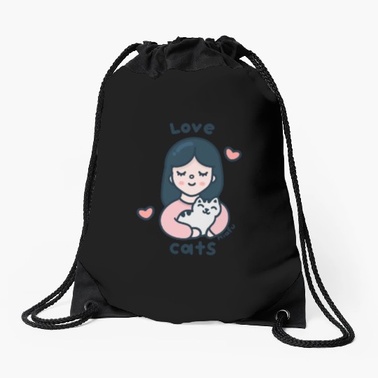 Kawaii Cat Lover Drawstring Bags