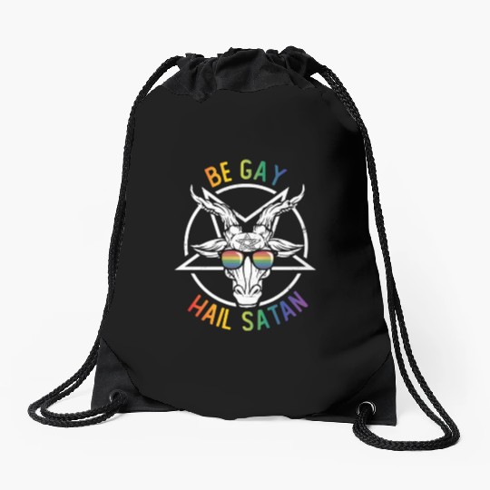 Rainbow Satan Lgbt Goth Gay Pride Baphomet Be Gay Drawstring Bags