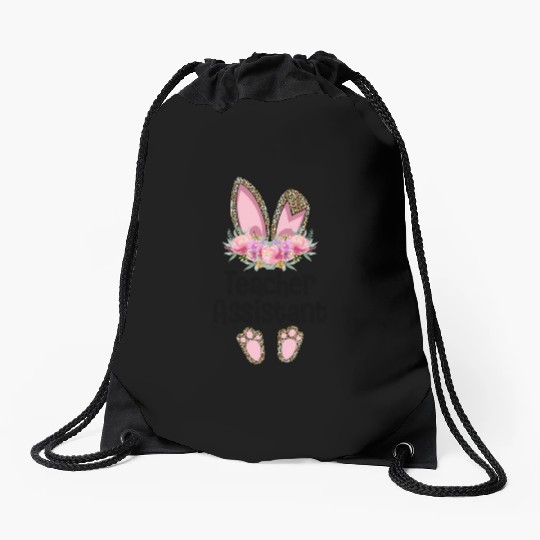 Easter Bunny Ear Teacher Leopard Teacher Assistant Drawstring Bags