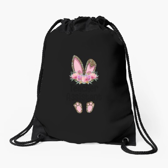 Easter Bunny Ear Teacher Leopard Teacher Assistant Drawstring Bags