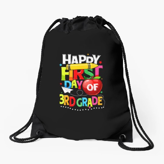 Happy First Day Of 3rd grade teacher team Third Drawstring Bags