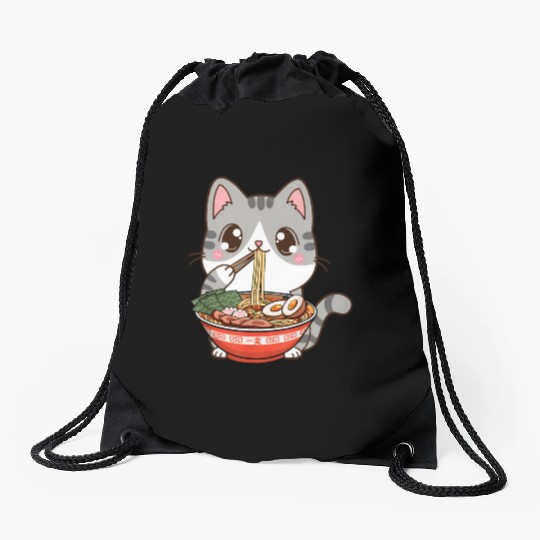 Ra Cat Kawaii Anime Japanese Food Teenager Drawstring Bags