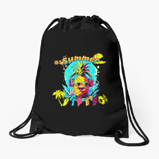Summer Vibes Pineapple Party Drawstring Bags