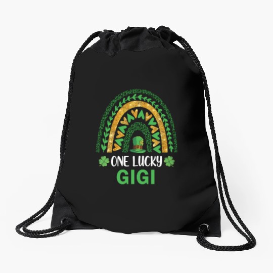 One Lucky Gigi St Patric Day Shamrock Rainbow Drawstring Bags
