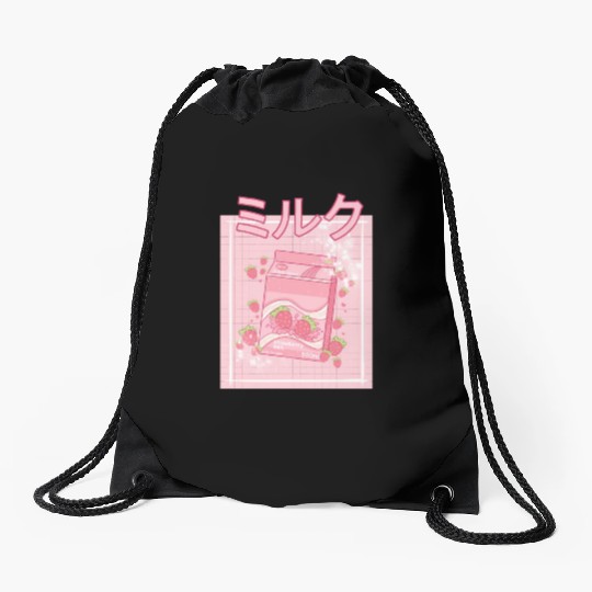 90S Japanese aii Strawberry Milk Shake Carton Drawstring Bags