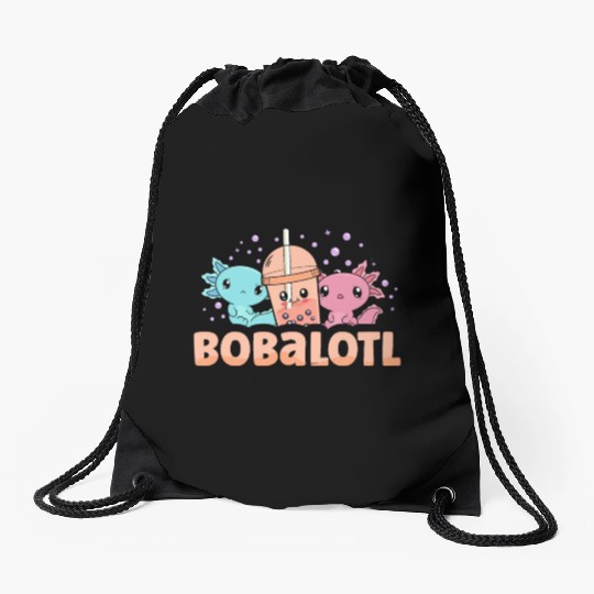 Bobalotl Bubble Tea Lover Boba Tea Drinker Axolotl Drawstring Bags