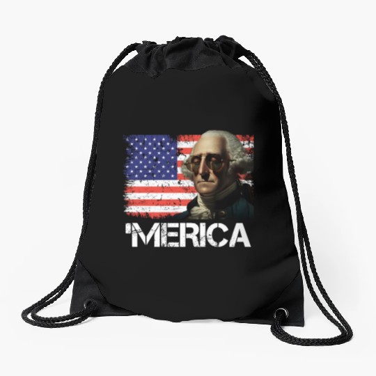 Merica George Washington Independence Day USA Drawstring Bags