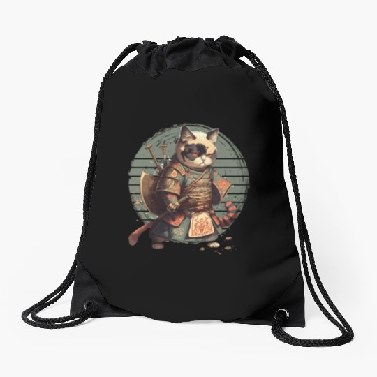 Samurai Cat Warrior Japanese Ninja Cat Kawaii Drawstring Bags