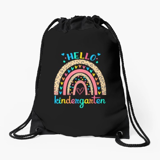 Hello Kindergarten Rainbow Heart For Teachers Drawstring Bags