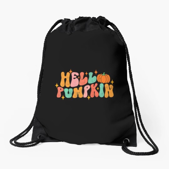 Hello Pumpkin Autumn Leaves Fall Thanksgiving Drawstring Bags