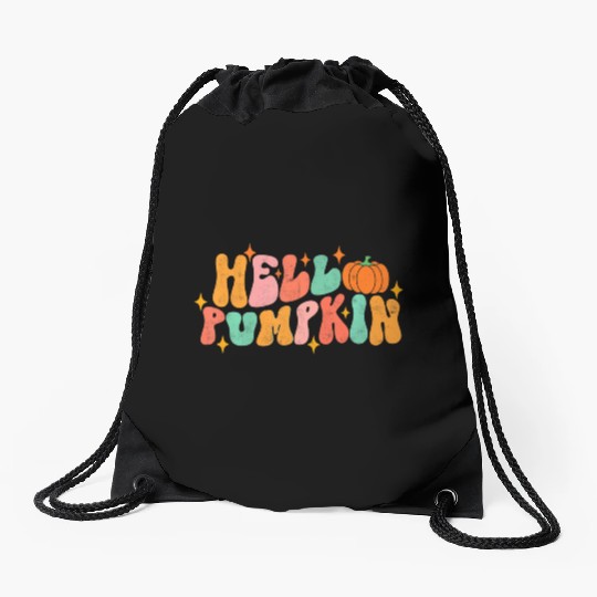 Hello Pumpkin Autumn Leaves Fall Thanksgiving Drawstring Bags