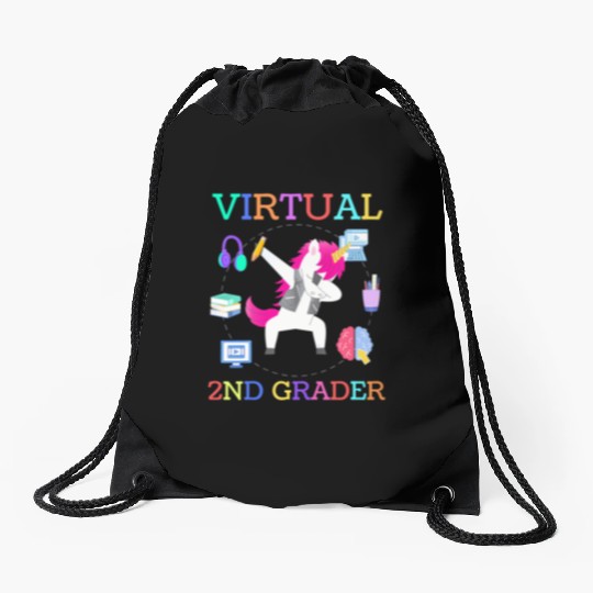 Virtual 2ND Grader Unicorn Back To School Online Drawstring Bags