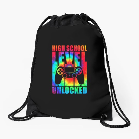 High School Level Unlocked Tie Dye Back To School Drawstring Bags
