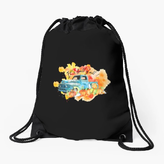 Vintage Fall Truck Pumpkins Autumn Leaves It's Drawstring Bags