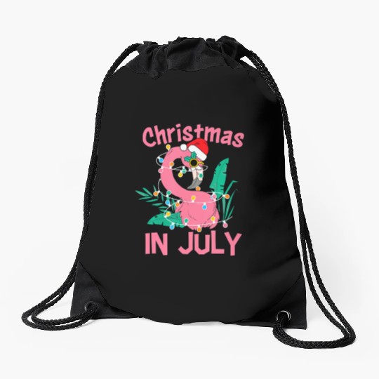 Funny Summer Beach Vacation Christmas In July Drawstring Bags