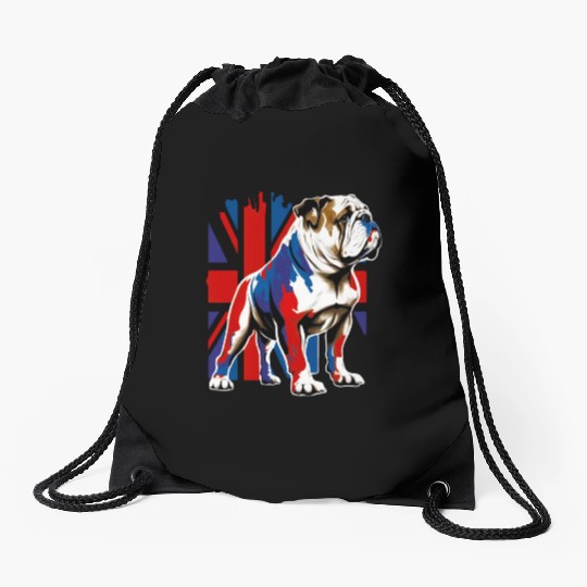 British Bulldog With Union Jack Flag King Charles Drawstring Bags