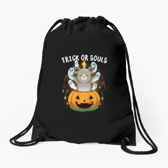 Trick Or Souls Halloween Baphomet Satanic Pumpkin Drawstring Bags