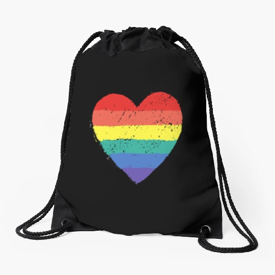 rainbow heart Drawstring Bags