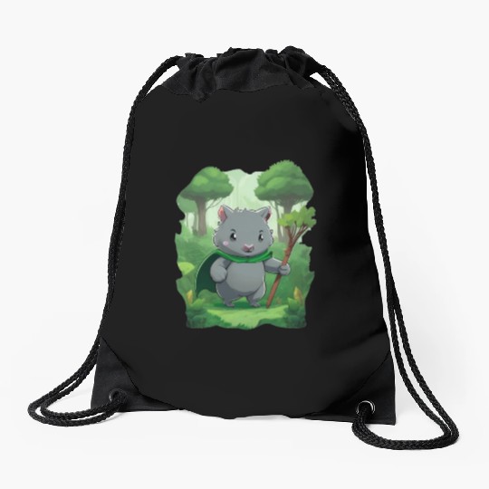 Wombat Hero - Green Cape Wombat Drawstring Bags