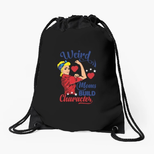 groovy weird moms build character Drawstring Bags