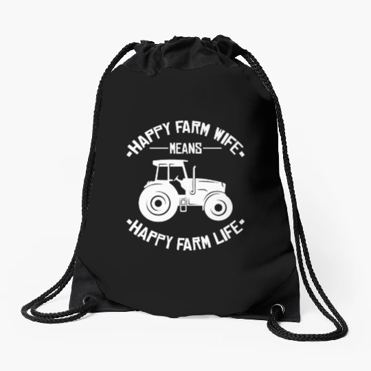 Happy Farm Life Funny Tractor Farmer Drawstring Bags