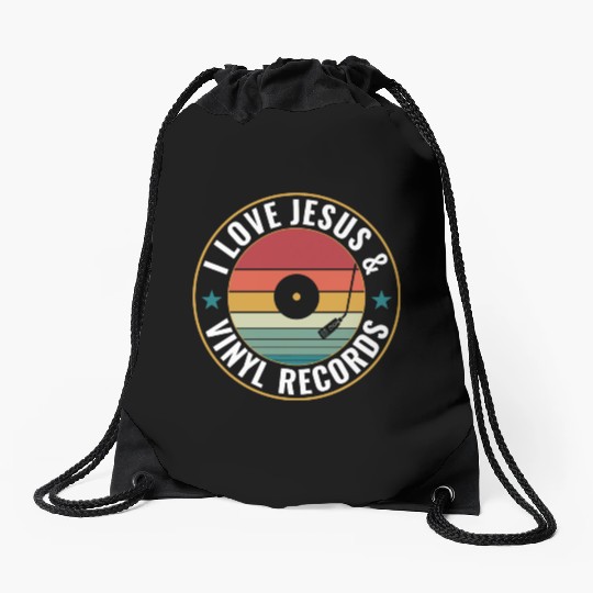I Love Jesus And Vinyl Records Funny Vinyl Lover Drawstring Bags