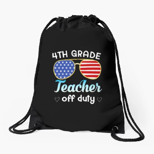 4th grade teacher off duty Drawstring Bags