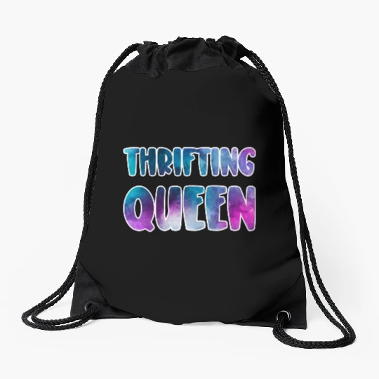 Thrifting Queen blue purple watercolor Drawstring Bags