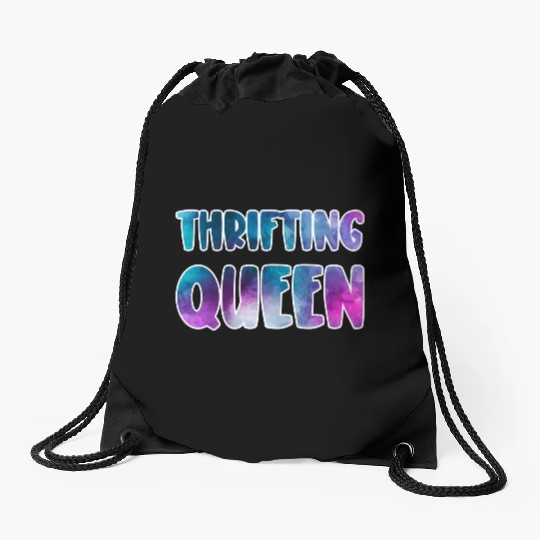 Thrifting Queen blue purple watercolor Drawstring Bags
