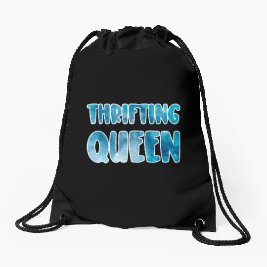 Thrifting Queen blue watercolor Drawstring Bags