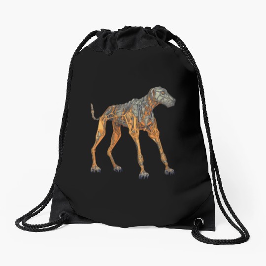 Doberman Cyborg Dog in Orange Drawstring Bags