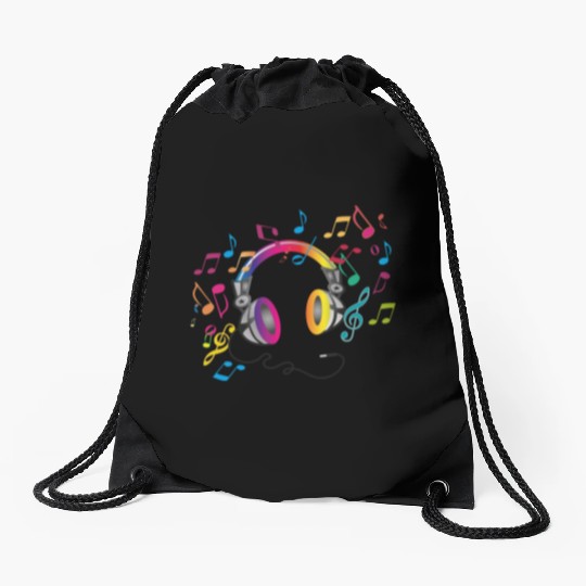 colorful headphone for music festival summer Drawstring Bags